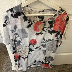 ALLISON DALEY 2X Plus Floral Shirt Sleeve Crew Neck Boho Top Tunic Unique Design